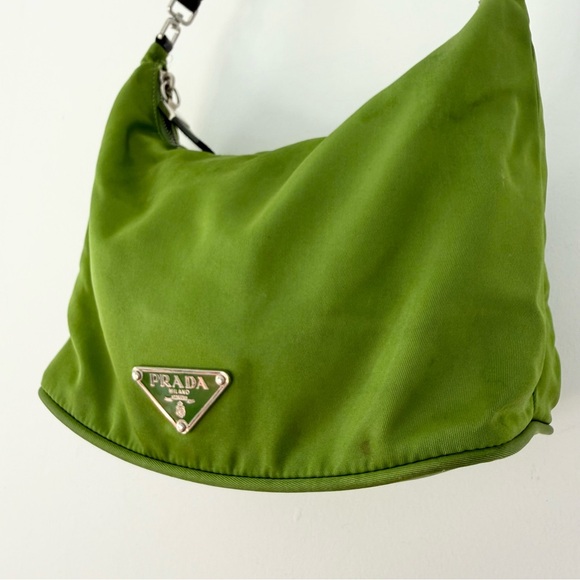 Vintage Prada Y2K Chartreuse Olive Green Nylon Tessuto Shoulder Bag *RARE* - Picture 5 of 10